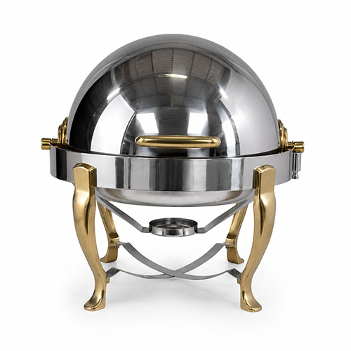 Gold Accent High Polished Round Soup Chafer Roll Top 8 Qt. Rental