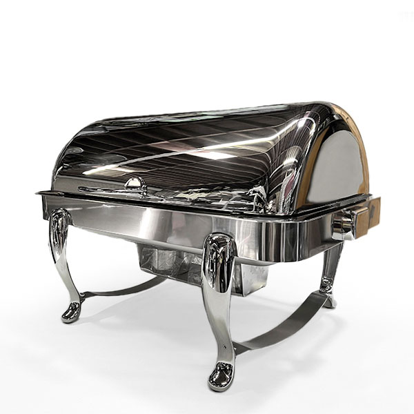 High Polished Roll Top Chafer Dripless 8 Qt. Side View Rentals