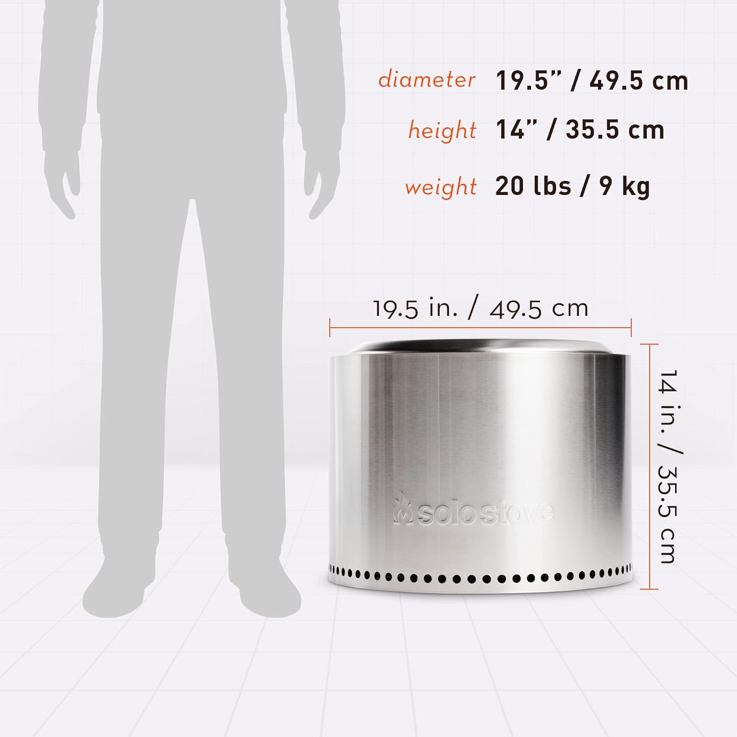 19.5 In. Stainless Steel Fire Pit Dimensions