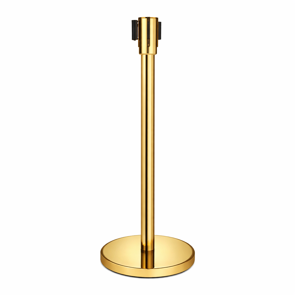 Gold Stanchion with 6 ft. Black Retractable Belt Rentals