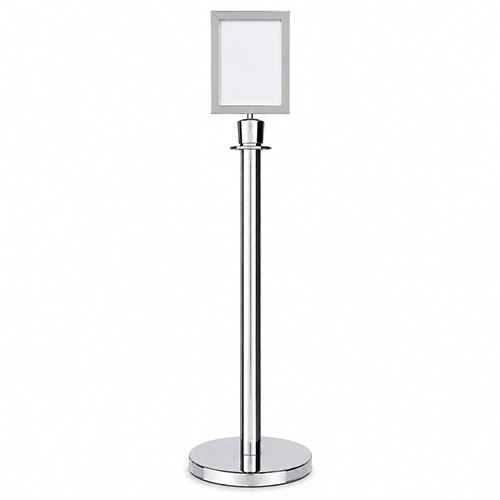 Rope-Stanchion-with-Sign-Holder–Chrome