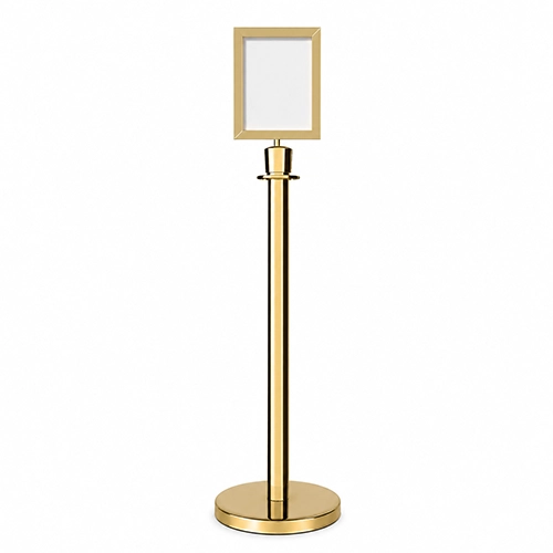 Rope-Stanchion-with-Sign-Holder–Gold